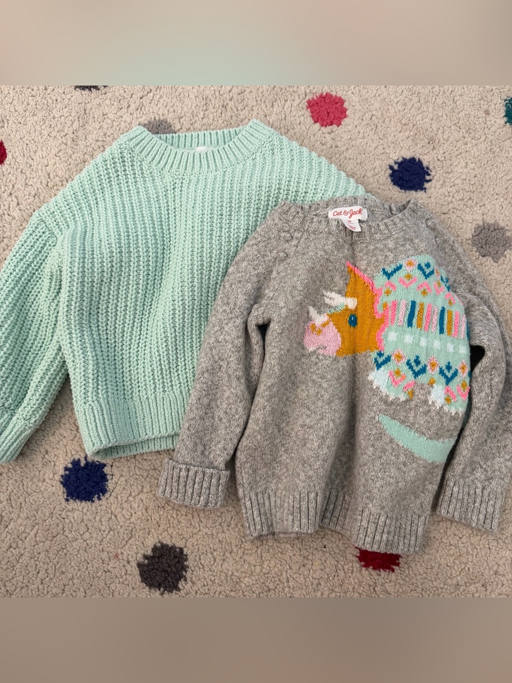Toddler Girls Mint Chunky Knit Sweater and Gray Dino Pullover multi brand